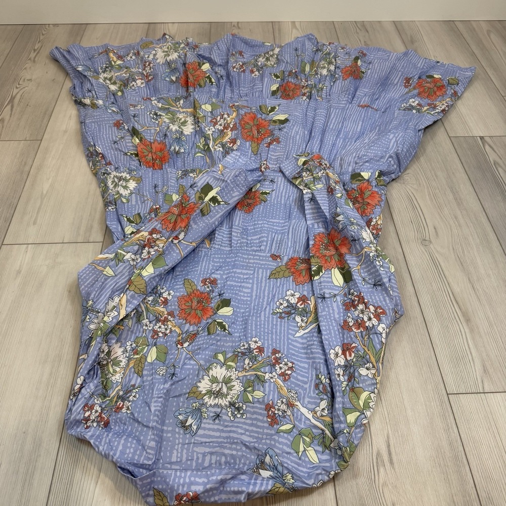 Johnny Was XL Mosaic Tiered‎ Wanderer Midi in Blue Floral Cotton Shirt Dress - Picture 9 of 12